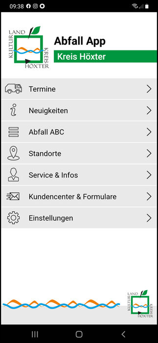 Screenshot von der neuen Abfall App des Kreises Höxter